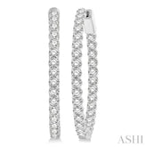 3 ctw Inside-Out Round Cut Diamond Oval Shape Hoop Earrings in 14K White Gold